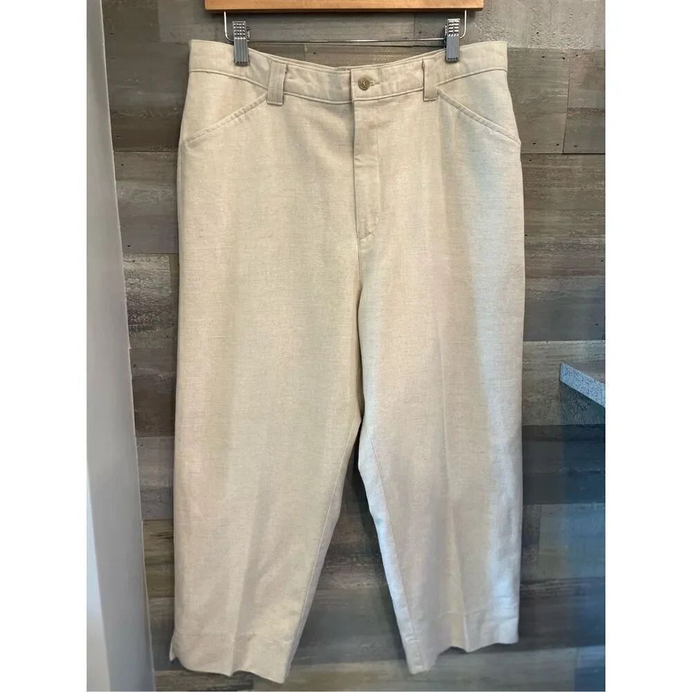 Lee riders 14P women’s cotton/linen blend flat front cropped hem dress pants VGT
